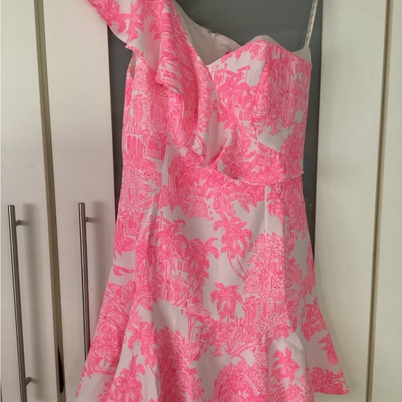 Lilly Pulitzer Pants - NWT Lilly Pulitzer Ariana one shoulder ruffle romper in Roxie Pink NWT